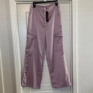 Elegant Mauve Wide Leg Cargo Pants